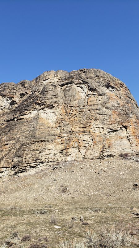 McLaughlin Canyon cliff showing the massive scale of gneiss walls available for climbing